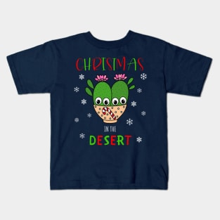 Christmas In The Desert - Cacti Couple In Christmas Candy Cane Bowl Kids T-Shirt